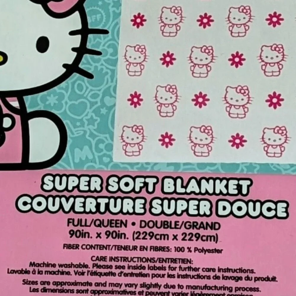 NWT Hello Kitty Full/Queen Ultrasoft Reversible Pink & White Blanket - Picture 5 of 5